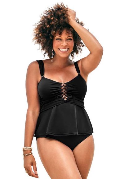 Swimsuits for All Swimsuits for All Underwire Shirred Ring Bandeau Tankini Top