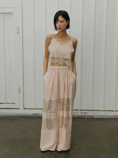 SY2C Fleur Lace Banding Wide Pants
