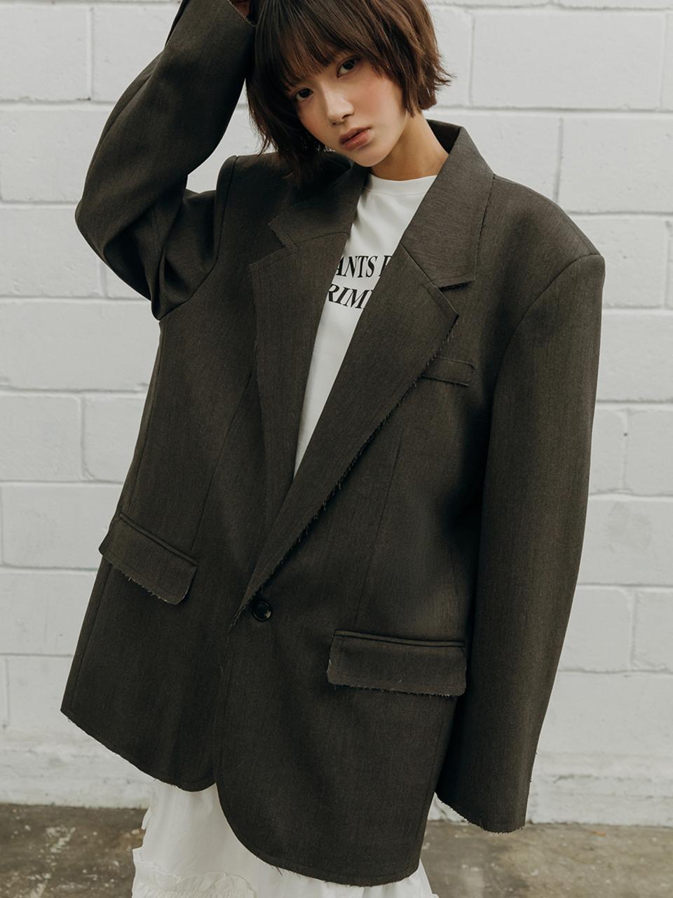 SY2C Frayed Oversized Grunge Blazer [Beige, Gray]
