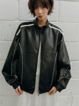SY2C Lace Linear Lightweight Leather Jacket [Black]