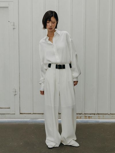 SY2C Over Tuck Wide Wool Blend Trousers