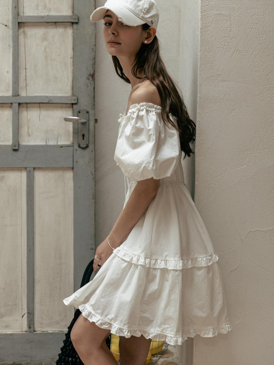 SY2C Puff Sleeve Shirring Dress