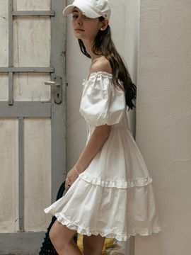 SY2C Puff Sleeve Shirring Dress