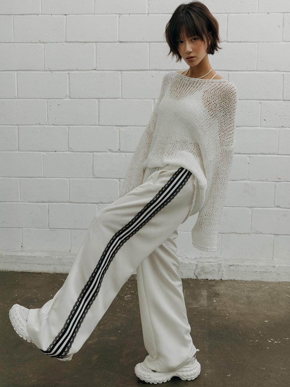 SY2C Side Lace Wide Fit Track Pants [Beige/Blue/Black]