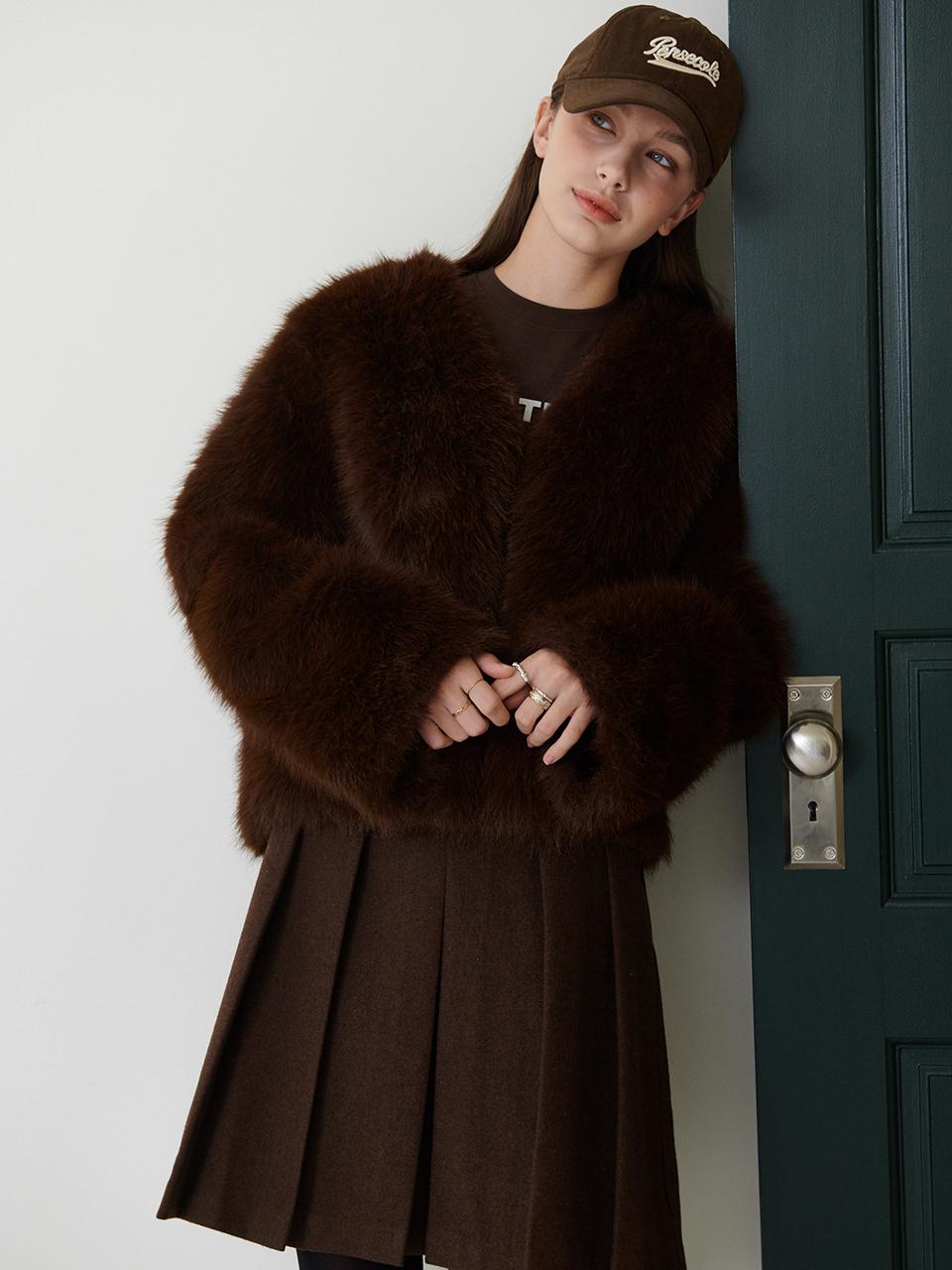 SY2C V Neck Fur Jacket_2color