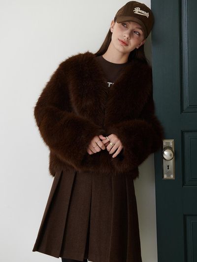SY2C V Neck Fur Jacket_2color