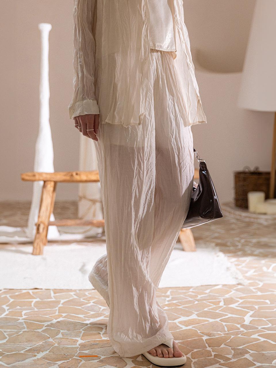 SY2C Wrinkle Texture Wrap Skirt Pants (Set-up)