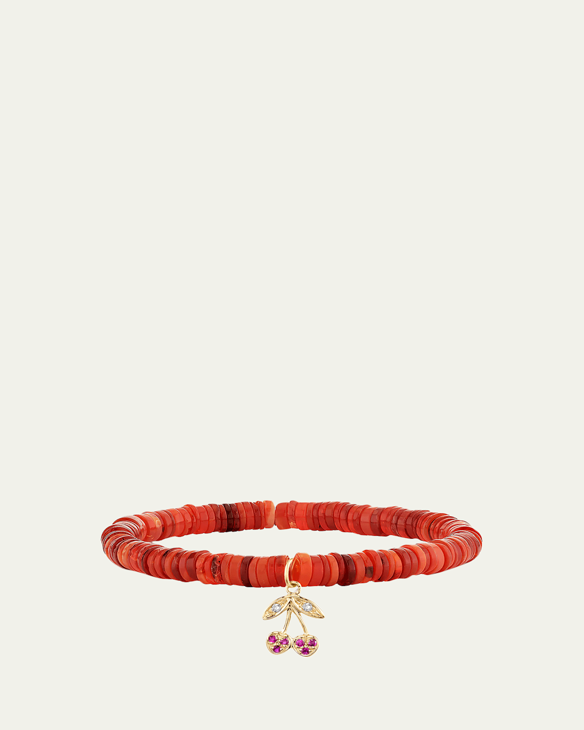 Sydney Evan 14K Diamond and Ruby Cherry on Red Opal Stretch Bracelet