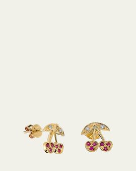 Sydney Evan 14K Diamond and Ruby Cherry Stud Earring, Single