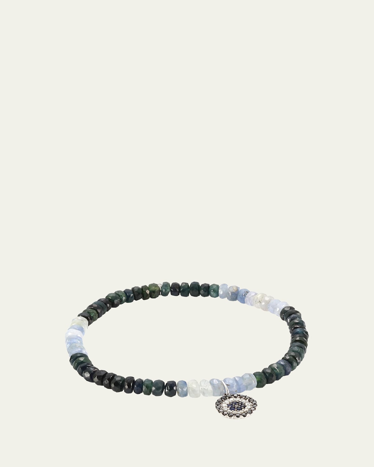 Sydney Evan 14K Diamond and Sapphire Small Evil Eye Charm on Rondelle Stretch Bracelet