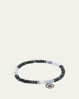 Sydney Evan 14K Diamond and Sapphire Small Evil Eye Charm on Rondelle Stretch Bracelet