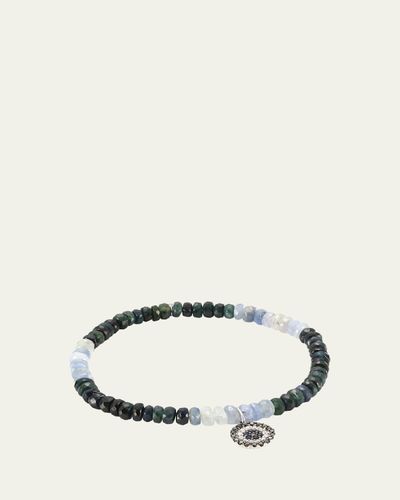 Sydney Evan 14K Diamond and Sapphire Small Evil Eye Charm on Rondelle Stretch Bracelet