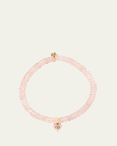 Sydney Evan 14K Diamond Carved Pink Opal Heart on Rose Quartz Bracelet