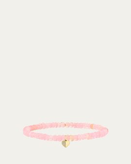 Sydney Evan 14K Diamond Half Heart on Pink Opal Bracelet