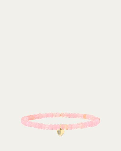 Sydney Evan 14K Diamond Half Heart on Pink Opal Bracelet