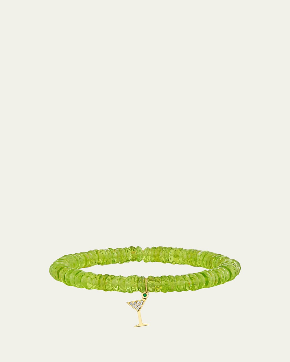 Sydney Evan 14K Diamond Martini Glass Charm on Peridot Bracelet