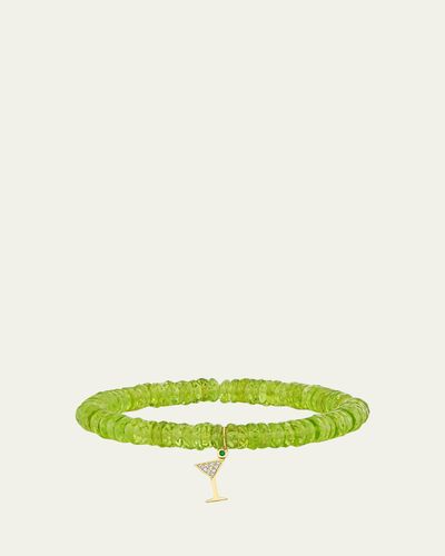 Sydney Evan 14K Diamond Martini Glass Charm on Peridot Bracelet