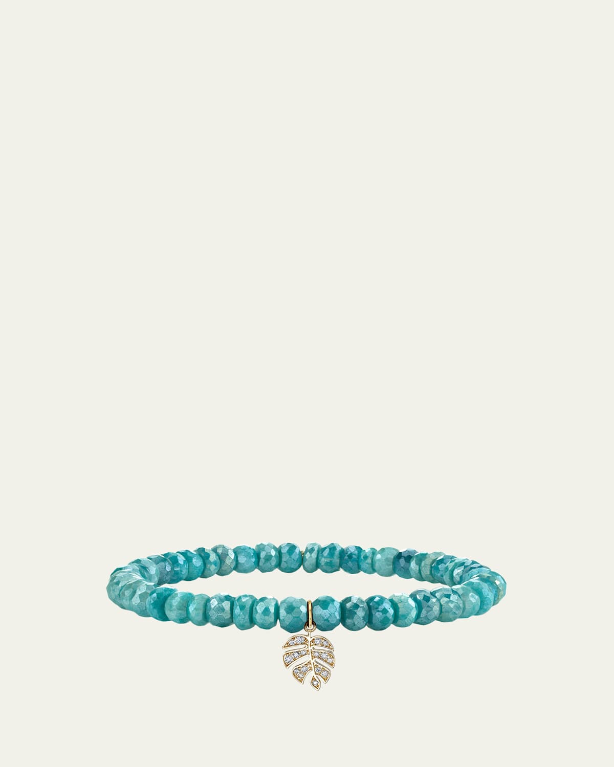 Sydney Evan 14K Diamond Monstera on Teal Quartz Bracelet
