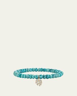 Sydney Evan 14K Diamond Monstera on Teal Quartz Bracelet