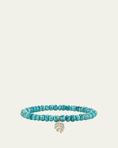 Sydney Evan 14K Diamond Monstera on Teal Quartz Bracelet