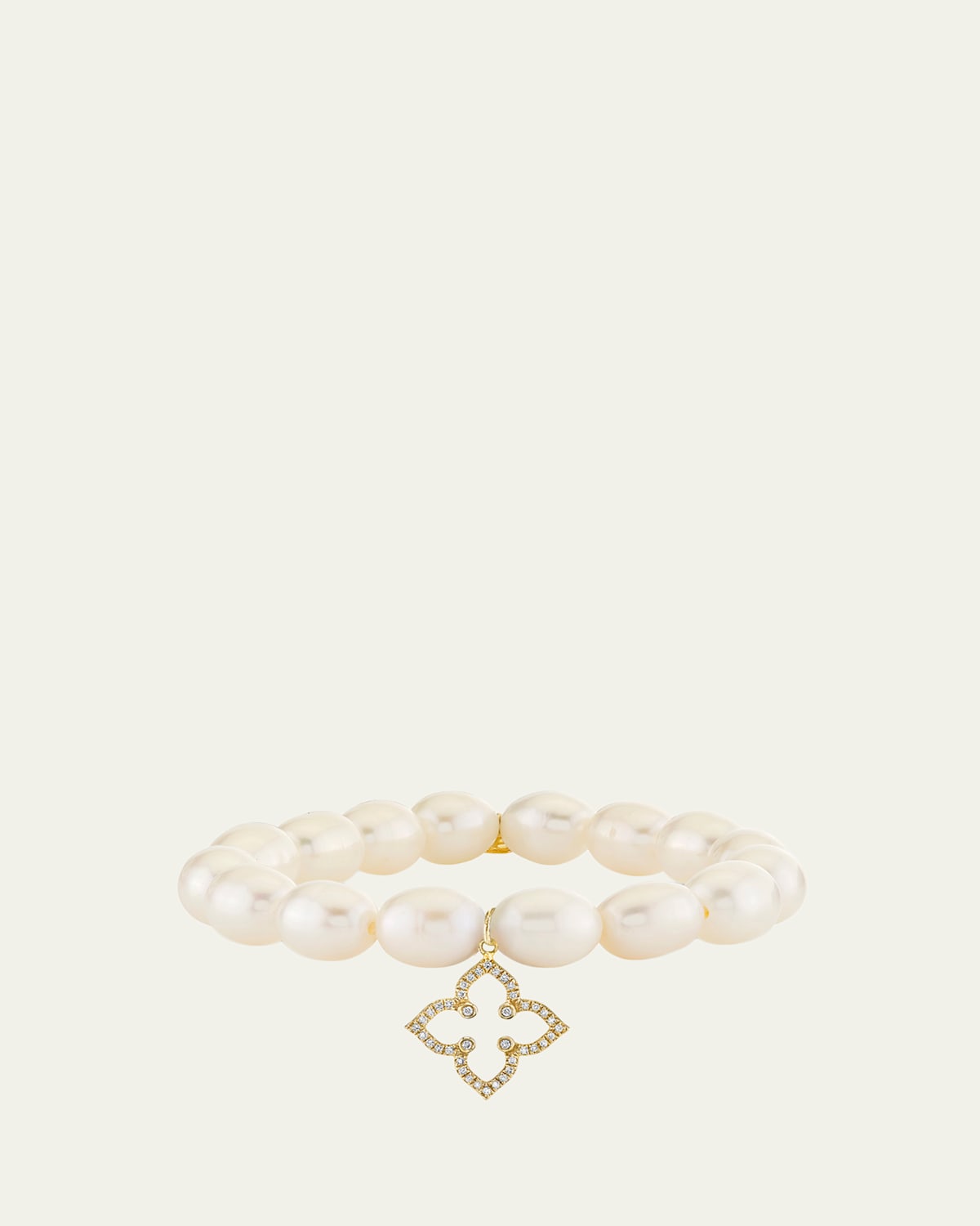 Sydney Evan 14K Diamond Moroccan Flower on Pearl Stretch Bracelet