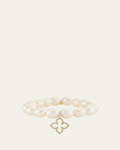 Sydney Evan 14K Diamond Moroccan Flower on Pearl Stretch Bracelet