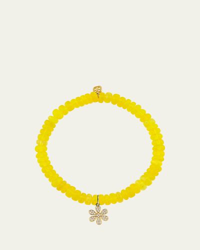 Sydney Evan 14K Diamond Pave Daisy on Yellow Opal Bracelet