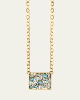 Sydney Evan 14K Diamond, Topaz and Aquamarine Rectangular Cocktail Fixed Pendant Necklace