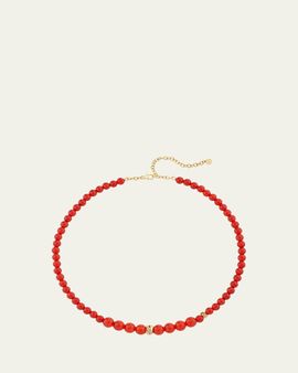 Sydney Evan 14K Diamond Tri-Linked Rondelle on Red Carnelian Necklace