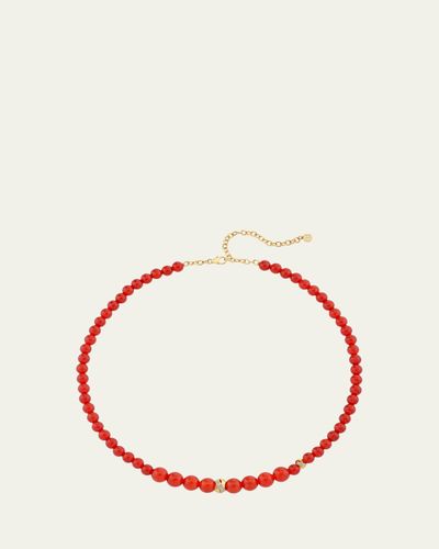 Sydney Evan 14K Diamond Tri-Linked Rondelle on Red Carnelian Necklace
