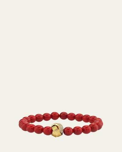 Sydney Evan 14K Diamond Tri-Linked Rondelle on Red Jade Stretch Bracelet