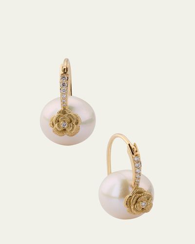 Sydney Evan 14K Gold & Diamond Rose Pearl Earrings
