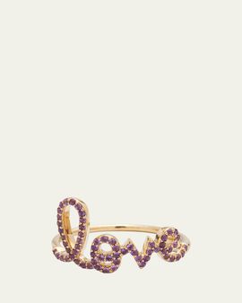 Sydney Evan 14K Gold Large Love Script Ring in Amethyst