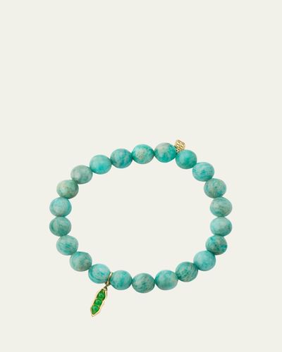 Sydney Evan 14K Green Jade Pea Pod Charm on Amazonite Stretch Bracelet