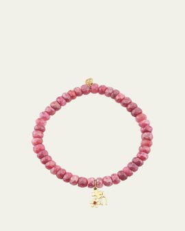 Sydney Evan 14K Lucky Ruby Charm on Moonstone Stretch Bracelet