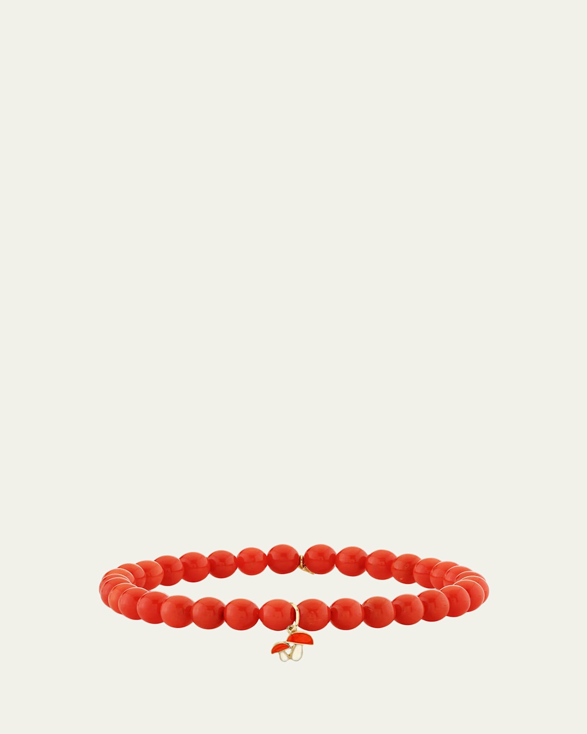Sydney Evan 14K Mushroom Charm on Peach Coral Stretch Bracelet