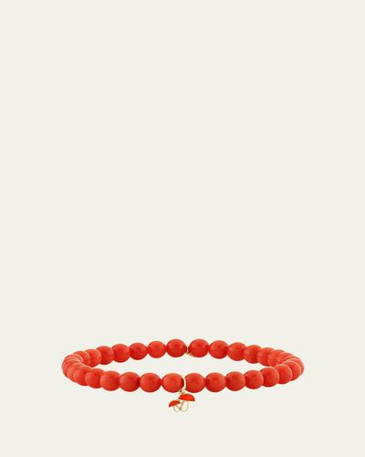 Sydney Evan 14K Mushroom Charm on Peach Coral Stretch Bracelet