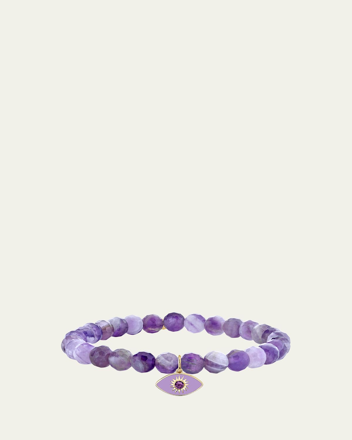 Sydney Evan 14K Sunburst Amethyst Evil Eye on Beaded Stretch Bracelet
