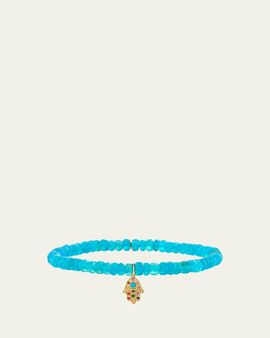 Sydney Evan 14K Turquoise Hamsa on Opal Stretch Bracelet