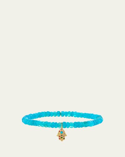 Sydney Evan 14K Turquoise Hamsa on Opal Stretch Bracelet