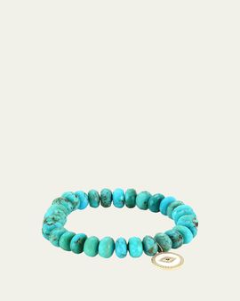 Sydney Evan 14K Yellow Gold, 0.18 TCW Diamond, Sapphire & Turquoise Evil Eye Beaded Bracelet