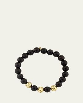 Sydney Evan 14K Yellow Gold & Ebony Wood Beaded Stretch Bracelet