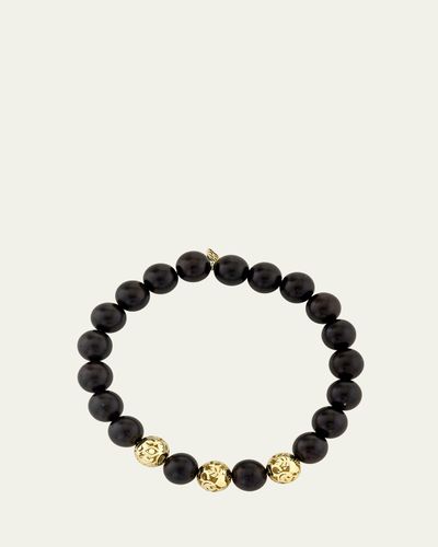 Sydney Evan 14K Yellow Gold & Ebony Wood Beaded Stretch Bracelet