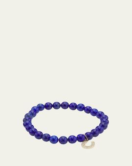 Sydney Evan 14K Yellow Gold, Lapis Lazuli & 0.08 TCW Diamond Horseshoe Beaded Stretch Bracelet