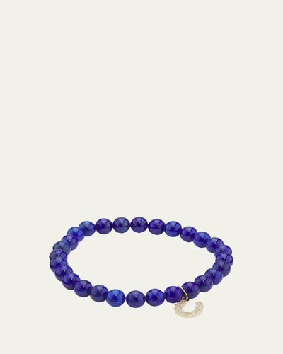 Sydney Evan 14K Yellow Gold, Lapis Lazuli & 0.08 TCW Diamond Horseshoe Beaded Stretch Bracelet