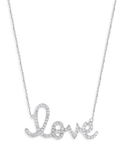 Sydney Evan Sydney Evan 14K White Gold Diamond Large Love Script Pendant Necklace, 18