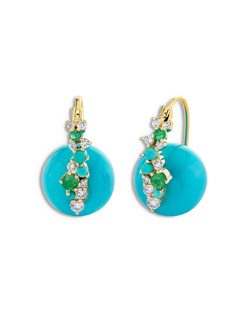Sydney Evan Sydney Evan 14K Yellow Gold Confetti Disco Turquoise, Emerald & Diamond Bead Earrings