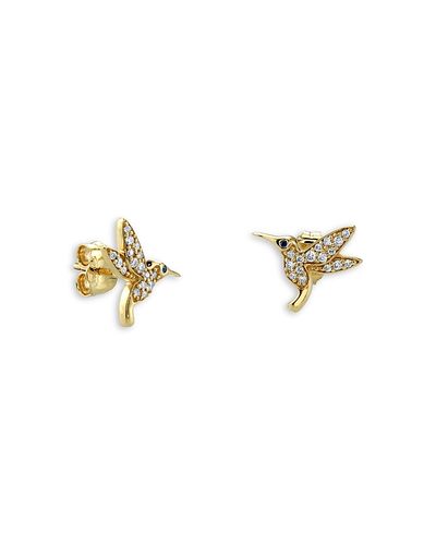 Sydney Evan Sydney Evan 14K Yellow Gold Diamond & Sapphire Hummingbird Stud Earrings