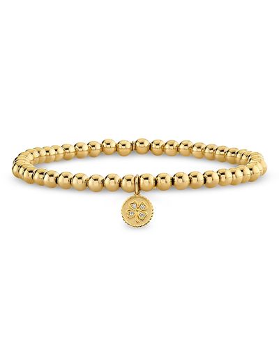 Sydney Evan Sydney Evan 14K Yellow Gold Diamond Clover Charm Beaded Stretch Bracelet