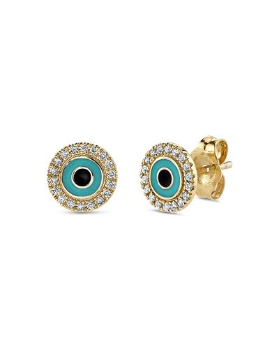 Sydney Evan Sydney Evan 14K Yellow Gold Diamond Evil Eye Disc Stud Earrings